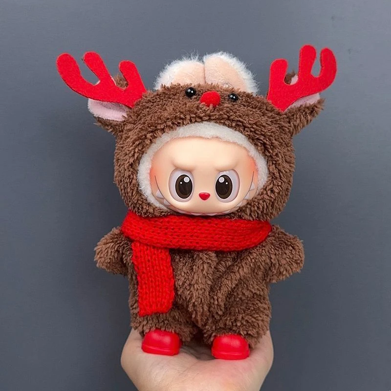

Labubu Christmas Deer Onesie Outfit with Scarf for 1.0 2.0 3.0 Generation Vinyl Doll Hanging Keychain Changeable Costume Decor