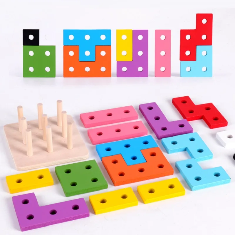 Kinder Holzbau steine Montessori Spielzeug bunte geometrische Figur Säule blockiert frühe Lernspiel zeug