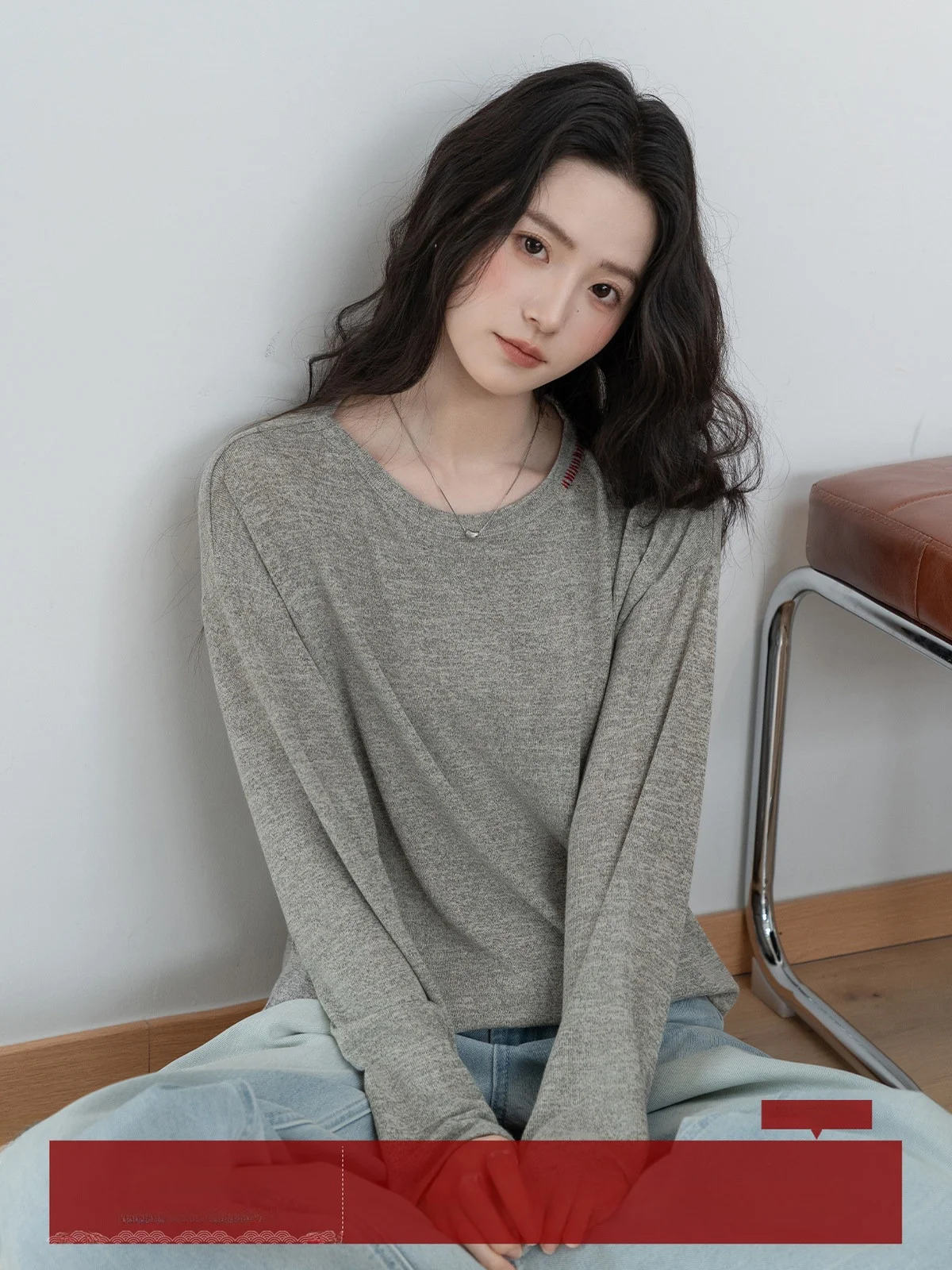 

MoZao ey Casual Long Sve round Ne Base irt T-irt Women's Loose Slimming Inner Wear Versatile Top for Autumn