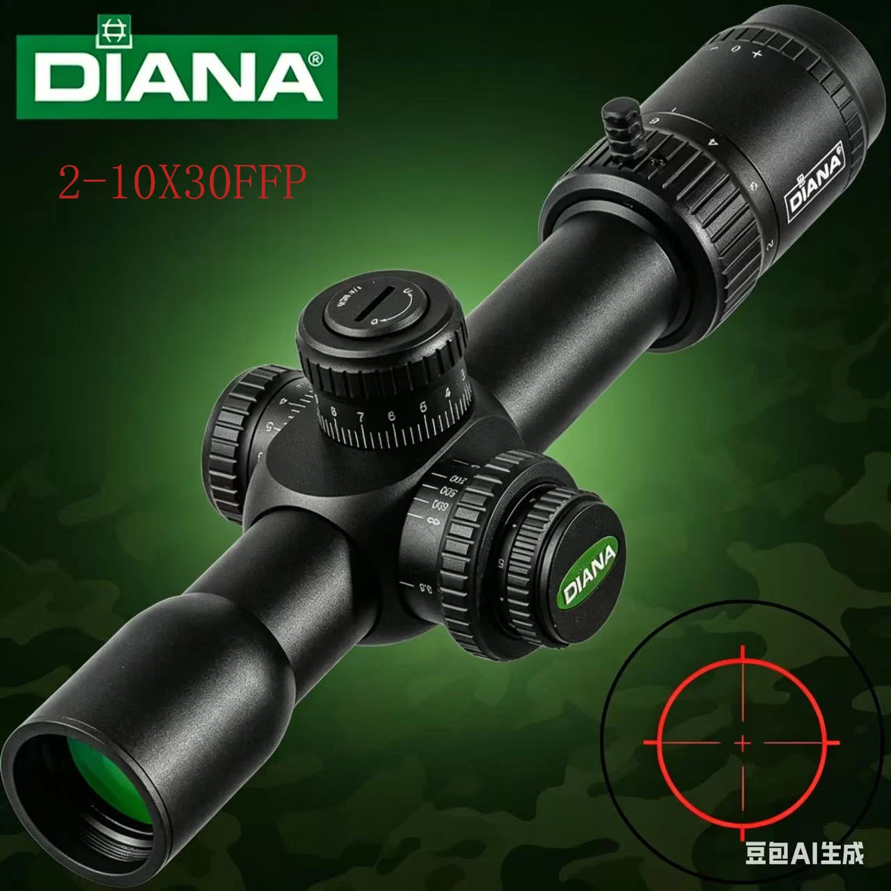 Mira telescópica DIANA 2-10X30FFP, mira SFIR, mira de pared delgada de gran angular diferenciada SR1, mira telescópica con retícula iluminada en rojo y verde