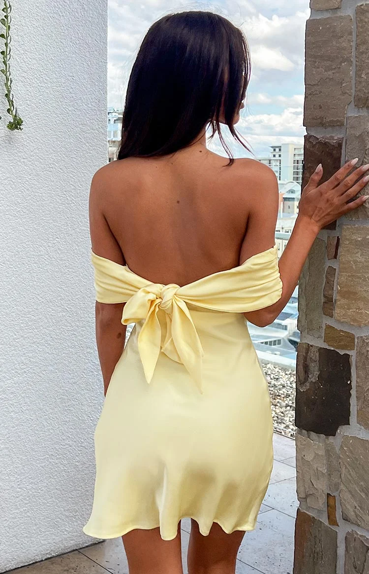 Elegant Satin Off Shoulder Bodycon mini skirt  Solid Color A-Line  back bow tie Lady date Casual Wear Holiday Party Vestidos