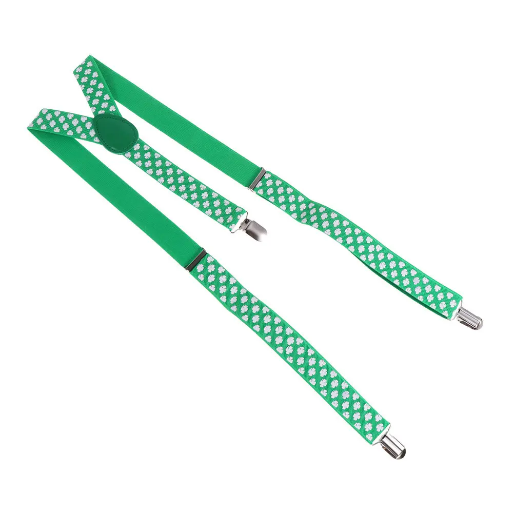 2Pcs Clover Pattern Suspenders Bow Tie Matching Set Party Dress Up Accessory for St Patricks Day Festival Celebration Eye