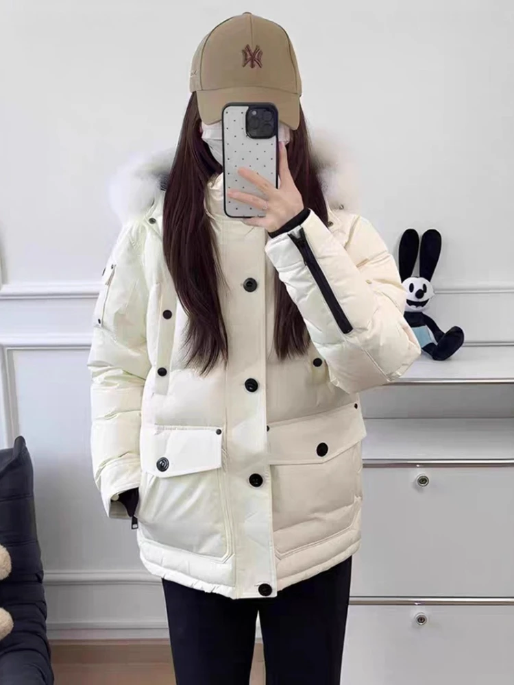 

Winter 90% White Duck Down Jacket 2025 New Sports Leisure Couple Parker Puffer Coat Real Fox Fur Neck Thicken Snow Coats Winter