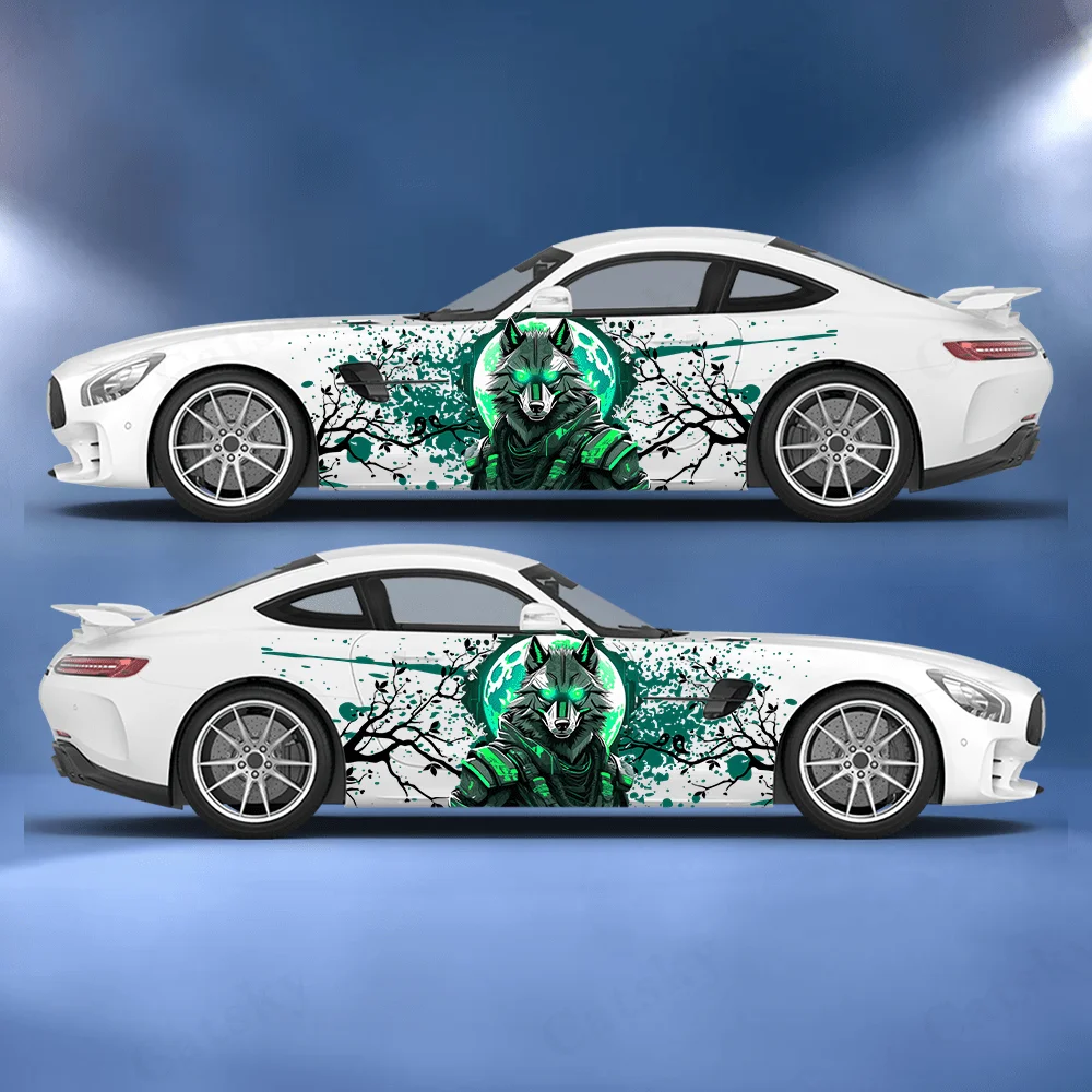 2PCS Cold Wolf sticker with full body floral decoration covering scratches to protect car stickers waterproof before the full mo