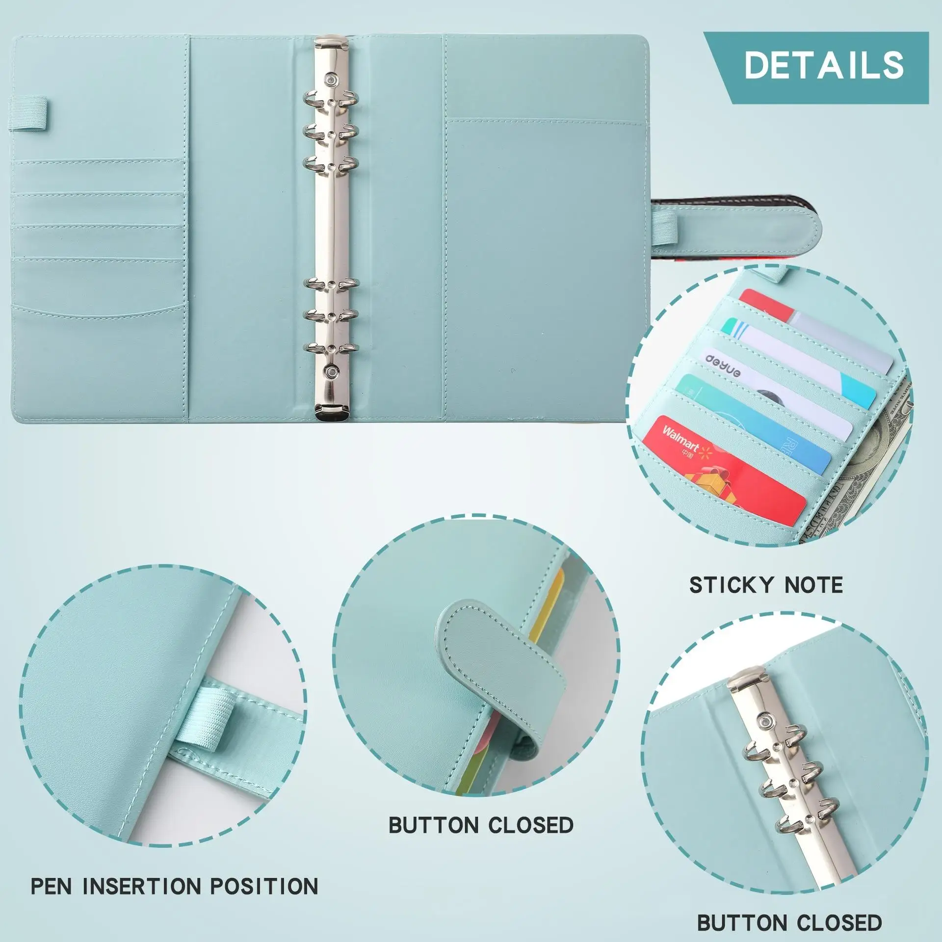 Binder A5 Baru yang Dapat Diisi Ulang, Buku Catatan Perencana dengan 6 Cincin, Binder Jurnal Kulit PU dengan 3 Gaya Kantong, 5 Sekat, 80 Lembar Kertas Isi Ulang
