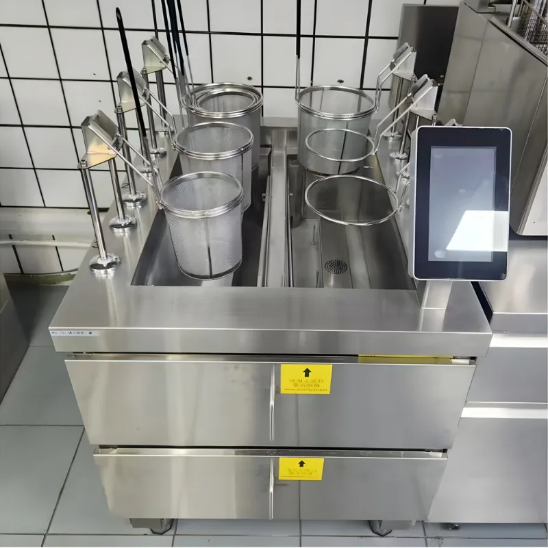 Intelligent lifting noodle cooker numerical control type automatic water replenishment double cylinder 6-sided basket