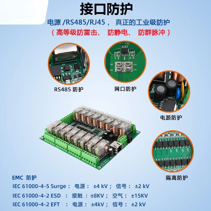 16 Channel Network Relay Control Board RS485 Transparent Transmission Modbus TCP RTU Industrial Grade Switching Input