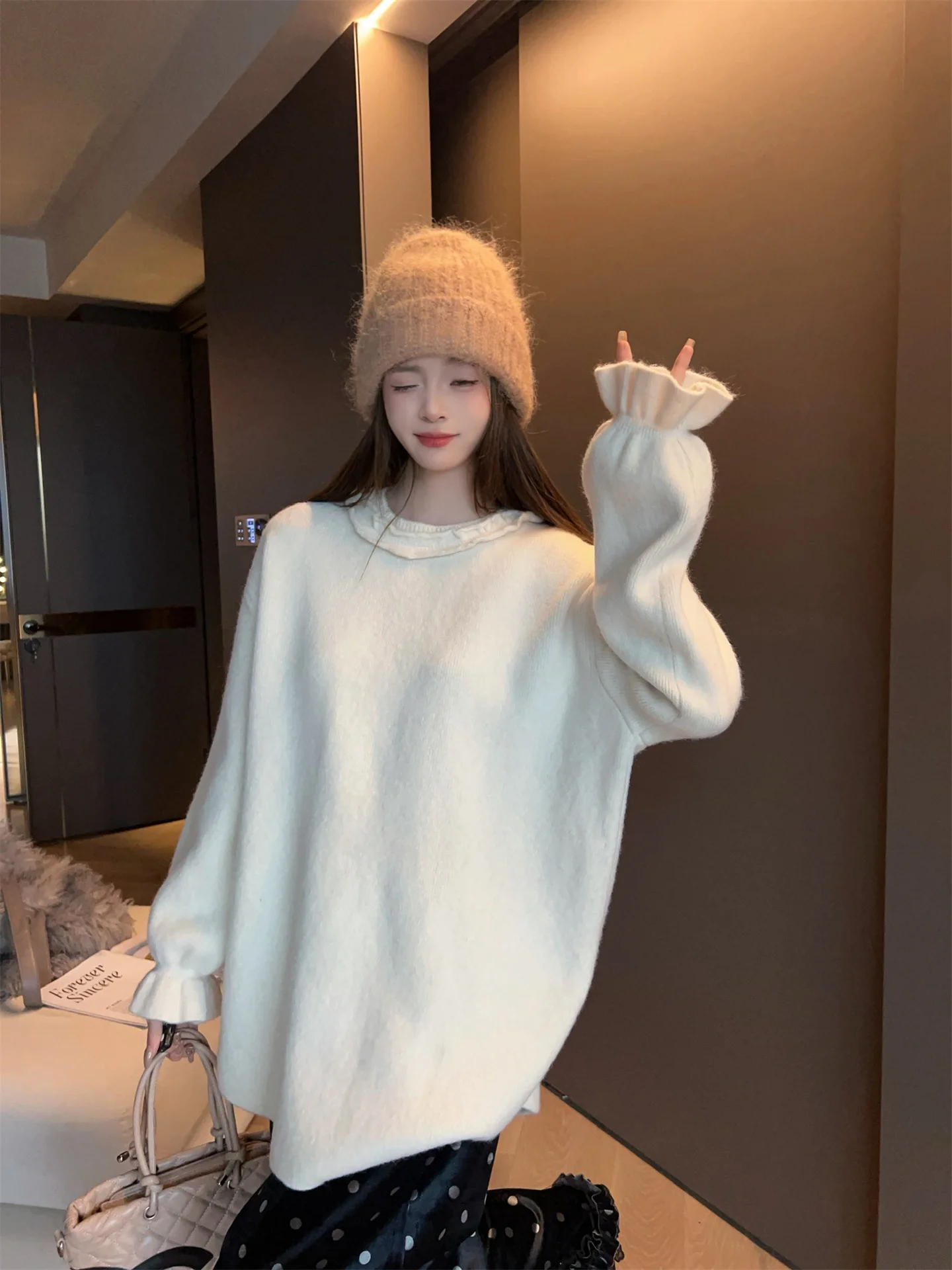 

Simple Casual Women's Knitted Sweater Loose Fit Autumn Winter New Sle Comfortable Slimming Lazy Sle Long Sve Top