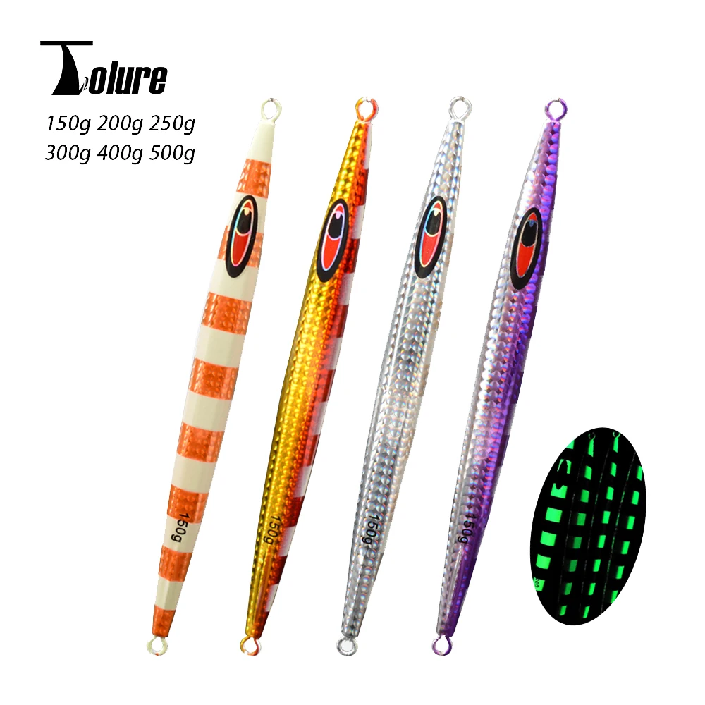 TOLU 150g-500g Fast Sinking Jigging Fishing Lure Laser Paper Coating Luminous Jig Lure Sea Fishing Trolling Jigging