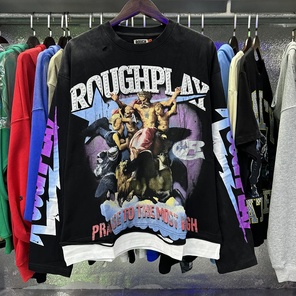 Retro Washed American Style Rough Play Long Sleeve T-Shirt Loose Fit Pure Cotton Tear Hole Trendy Streetwear for Youth