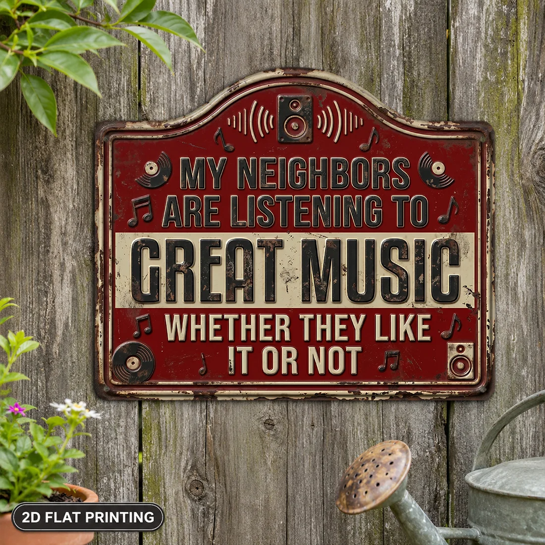 2D Flat - 1pc, Music Sign, Funny Plaque, Backyard Decor, Outdoor Decor, Aluminum Sign(12'X9.8'), Garden Sign, Patio Sign