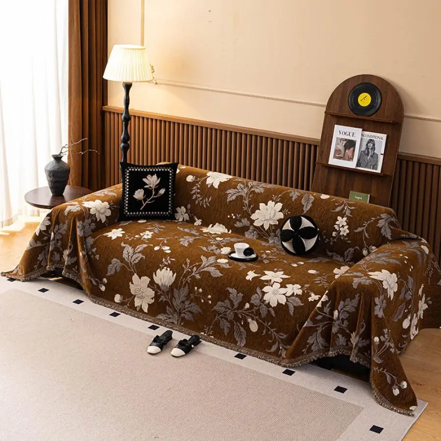 Retro Chenille Jacquard Sofa Cover for All Season Dustproof One Piece Throw Blanket Living Room Home Decor