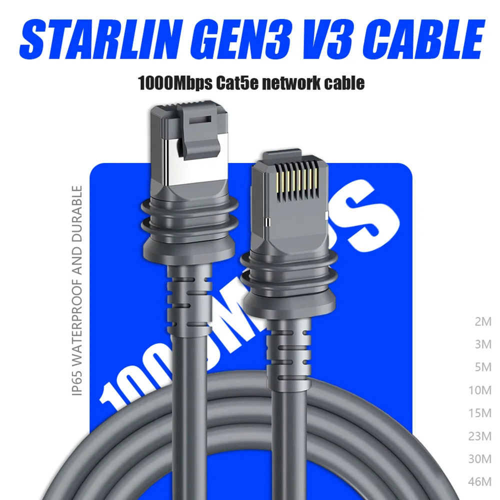 For Starlink Gen 3 Data Cable Gigabit Ethernet RJ45 Standard V3  Cord Shield Lan Connect Plug 26AWG Line Waterproof Extend Wire