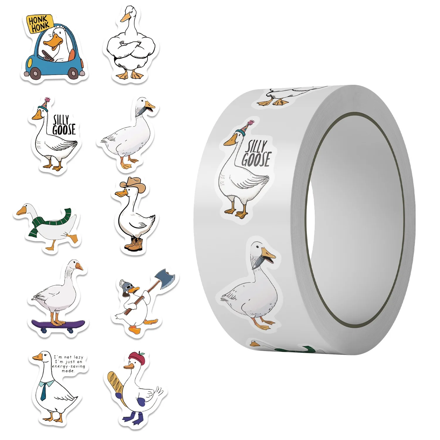 500pcs/Roll Funny Silly Goose Meme Sealing Stickers Cute Animals Roll DIY Toys Laptops Luggage Diary Guitar Motorcycle Sticker