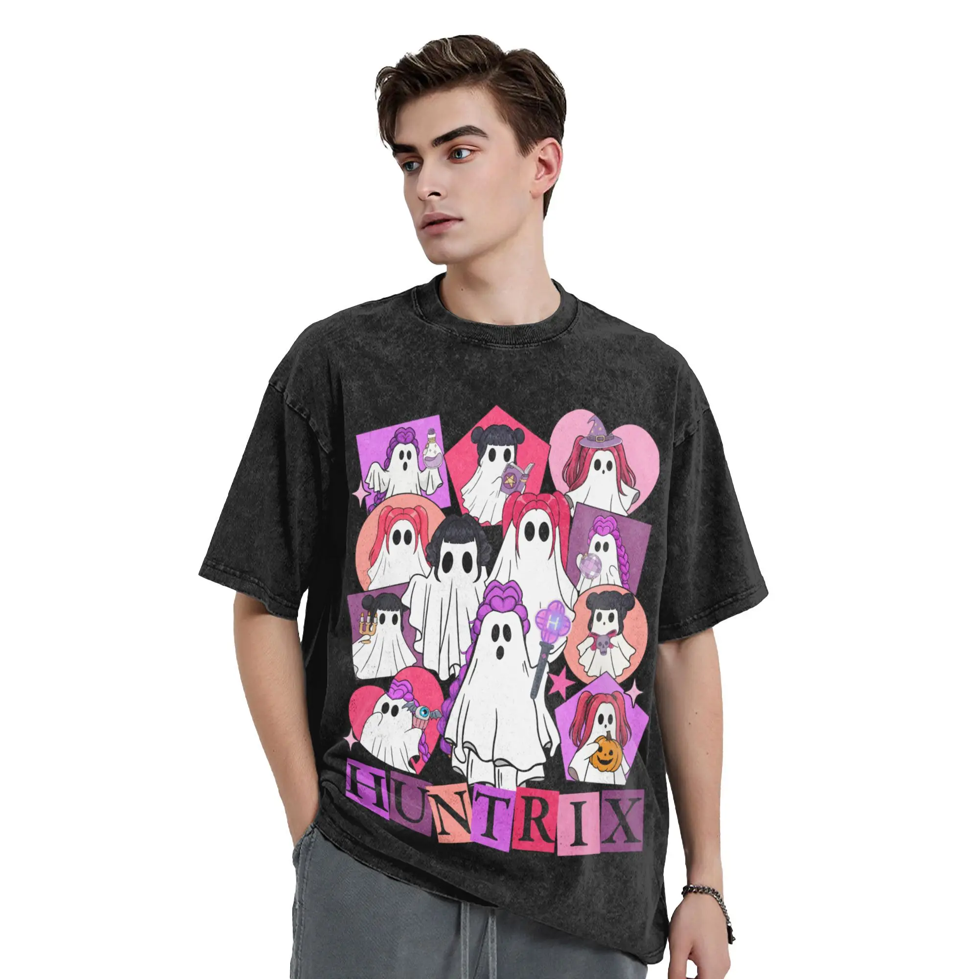 

Промытые футболки KPop Demon Hunters Huntrix Хэллоуин Хип-хоп Винтажная футболка Harajuku Уличная одежда Хлопковые летние футболки Мужчины Женщины