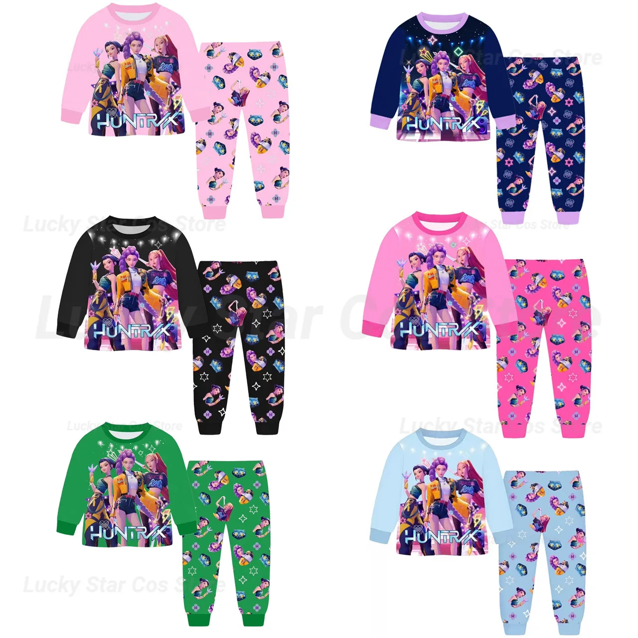 

K pop Anime Demon Hunters Zoey Costume Kids Huntrix Rumi Girls Tshirt Pants Set Autumn Pajamas for Children's Clothing 3-14Years