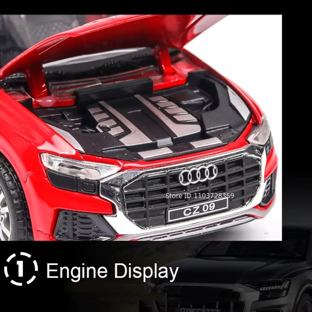 1:32 Scale Q8 RS7 Toy Model Cars Alloy Diecast Miniature Vehicles Sound Light Doors Opened Pull Back Rubber Tires for Kids Gifts