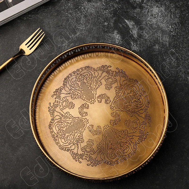 

Decorative Retro Storage Tray Light Luxury Style European Style Brass Snack Fruit Plate Creative Copper Home Furnishings Gateway