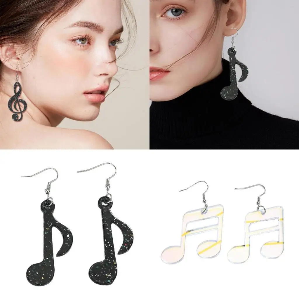 

A52E Lightweight Acrylic Musical Note Shaped Dangle Earrings Trendy Ear Studs for Women Girls Handmade Ear Accessories