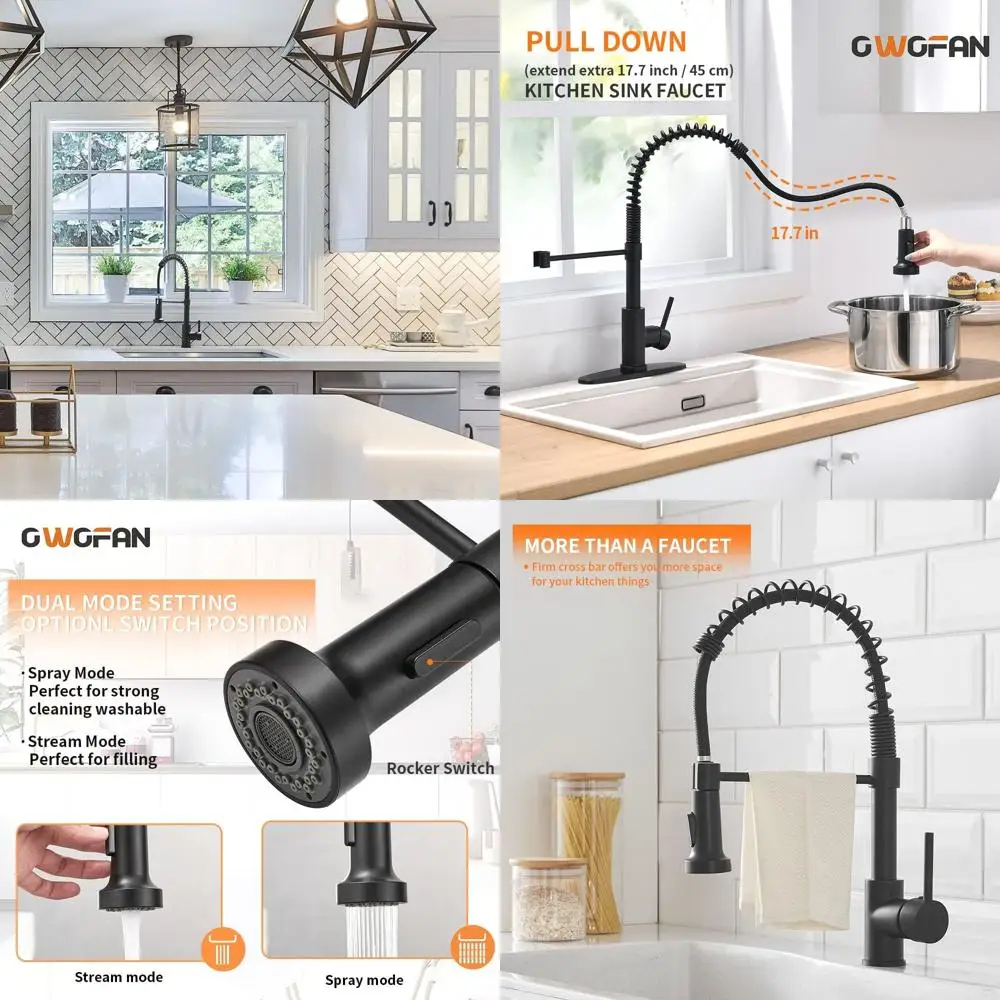 

Stainless Steel Single Handle Pull-Out Kitchen Faucet with Pull-Down Sprayer for 1-Hole or 3-Hole Installations, Suitable for Fa