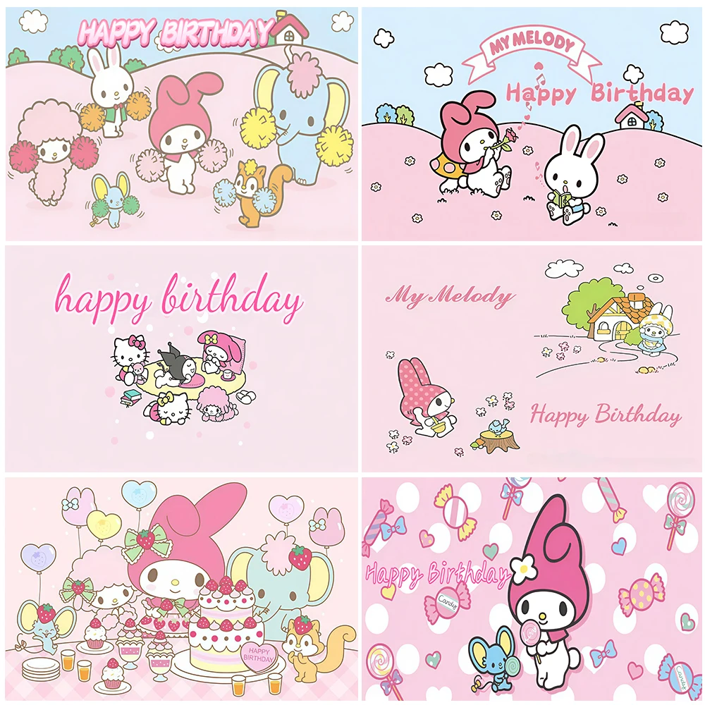 

Cartoon MyMelody Background Birthday Party Supplies Decoration Little Rabbit Theme Banner Baby Shower Photo Shoot Prop Backdrops