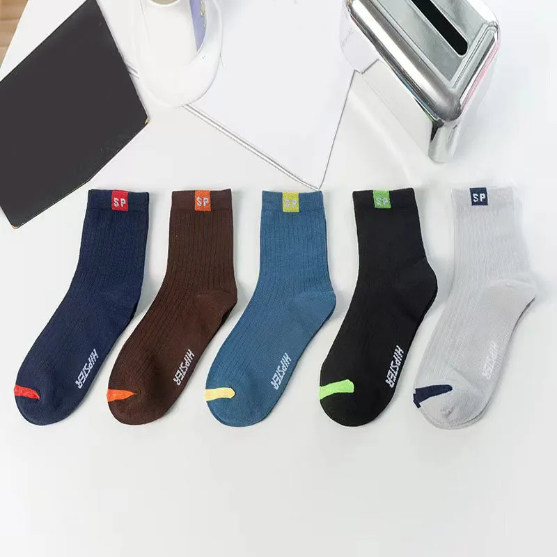 5 Pairs Men's Solid Letter Socks Lightweight Breathable Casual Tube Socks Suitable for Daily Travel Wear