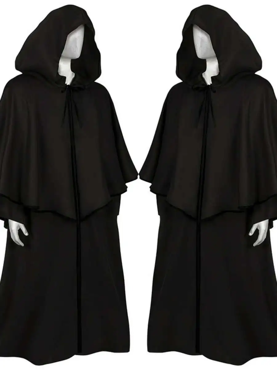 Roupão Medieval com Capuz para loween, Casaco Longo Sem Mangas, Fsia de Bruxa, Deus da Morte, Material Poliéster, Fant...