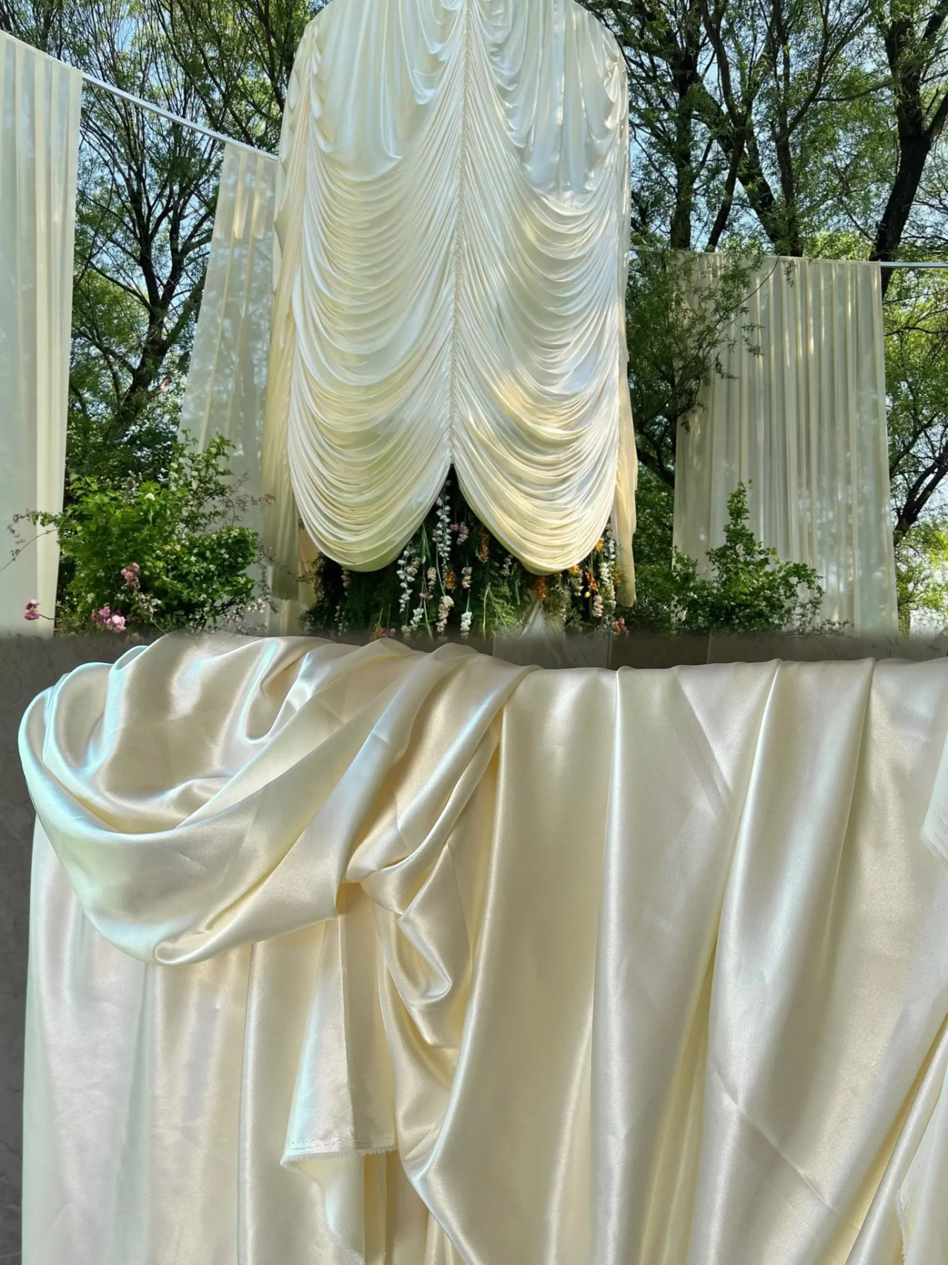 Beige Champagne Cream Glossy Soft Satin Purdah Draping Fabric for Wedding Style Background Cotton Curtain Table Layout Fabric