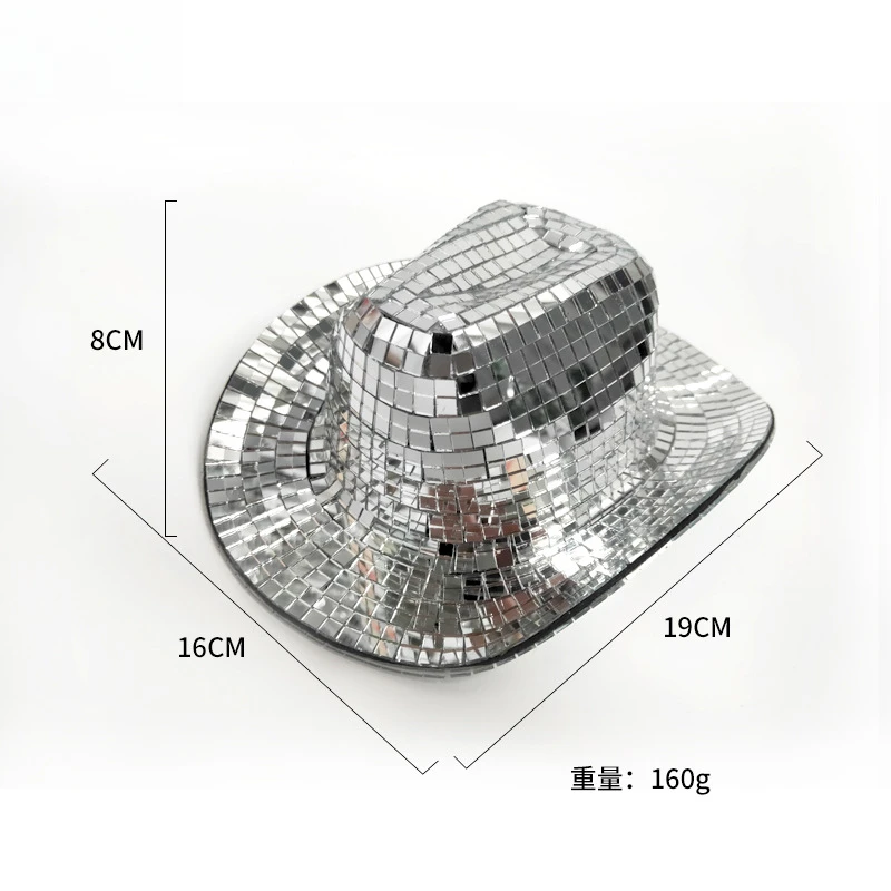 New disco Pets Reflective Hat Laser Glass New Western Top  Pet Decoration Mirror Cowboy Hats