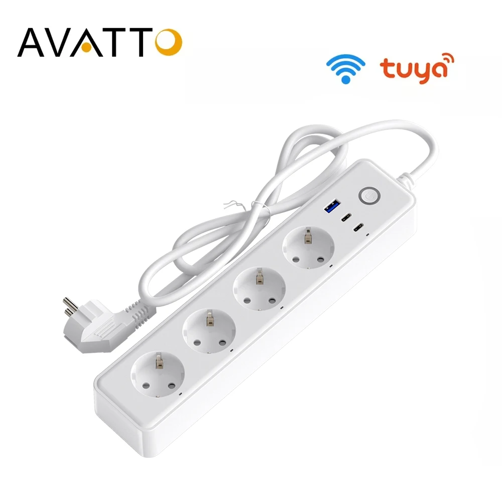 AVATTO Tuya WiFi Power Strip Portable Extension Socket Plug 1.5m Cable AC Power Travel Adapter Smart Charger With 1 USB/2 Type-C