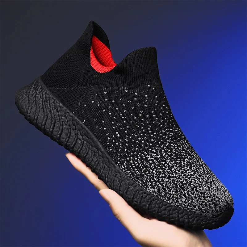 أحذية رياضية للركض باللون الأسود للرجال، أحذية رياضية كاجوال للخروج قابلة للتنفس، أحذية تنس مسطحة شبكية منسوجة للرجال
