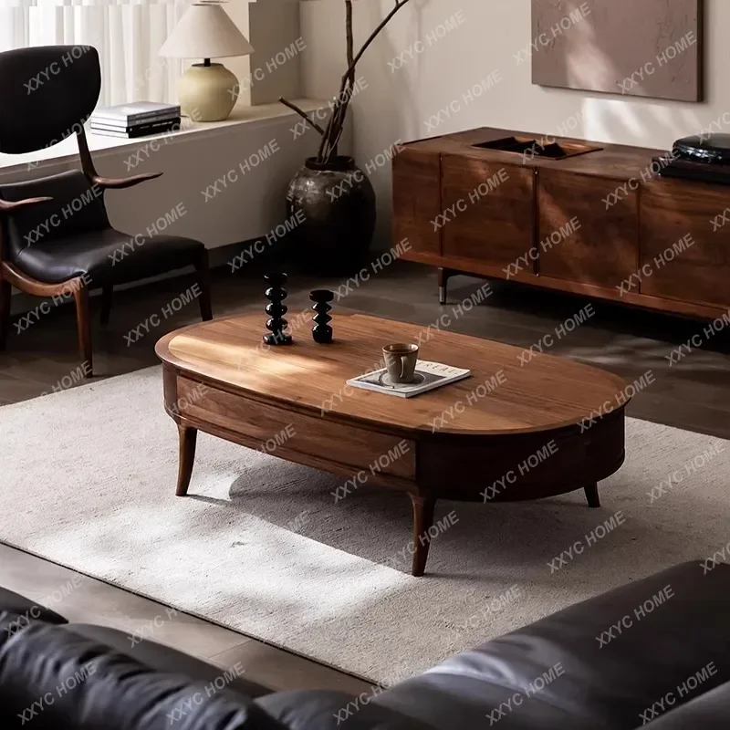 HHNew Chinese-style simple walnut coffee table light luxury living room furniture oval office retro