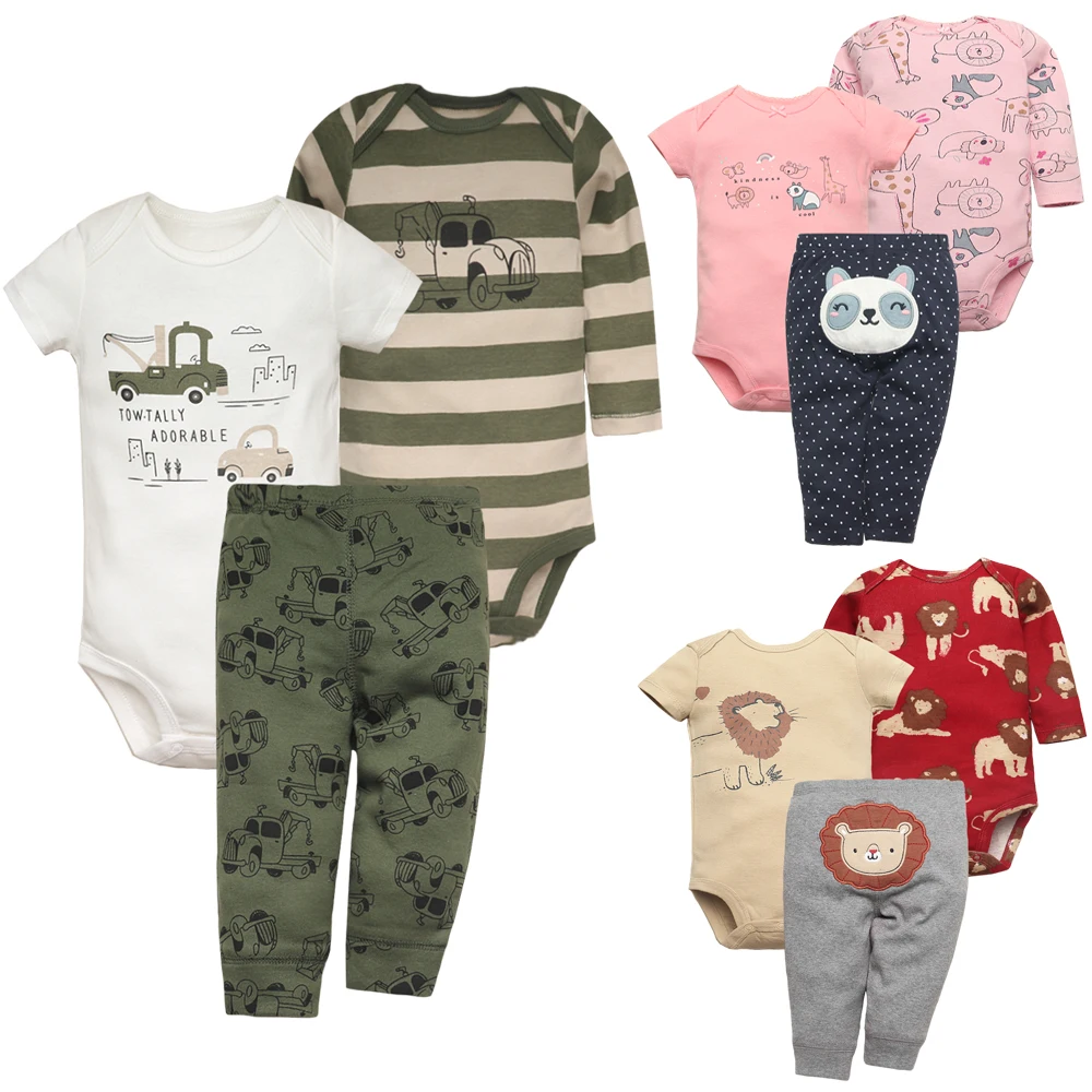 Cartton-Combinaison en coton pour bébé garçon et fille, ensemble de vêtements pour nouveau-né de 0 à 24 mois, 3 pièces