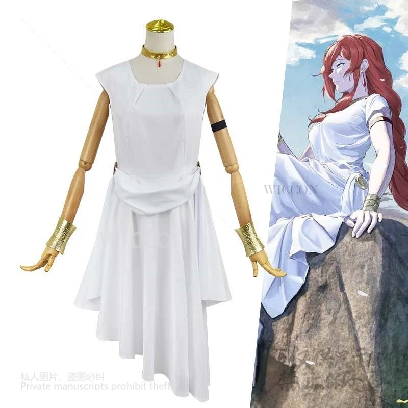Anime Frieren: Beyond Journey's Cosplay End Costume Flamme White Dress Wigs Female Necklace Halloween Roleplay Party Customized