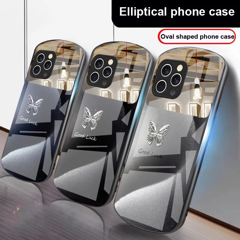 

Happy Purple Butterfly For iPhone 16 15 14 13 Plus 12 mini 11 Pro Max XR Xs Max X 7 8 2022 20 Half mirror elliptical phone case