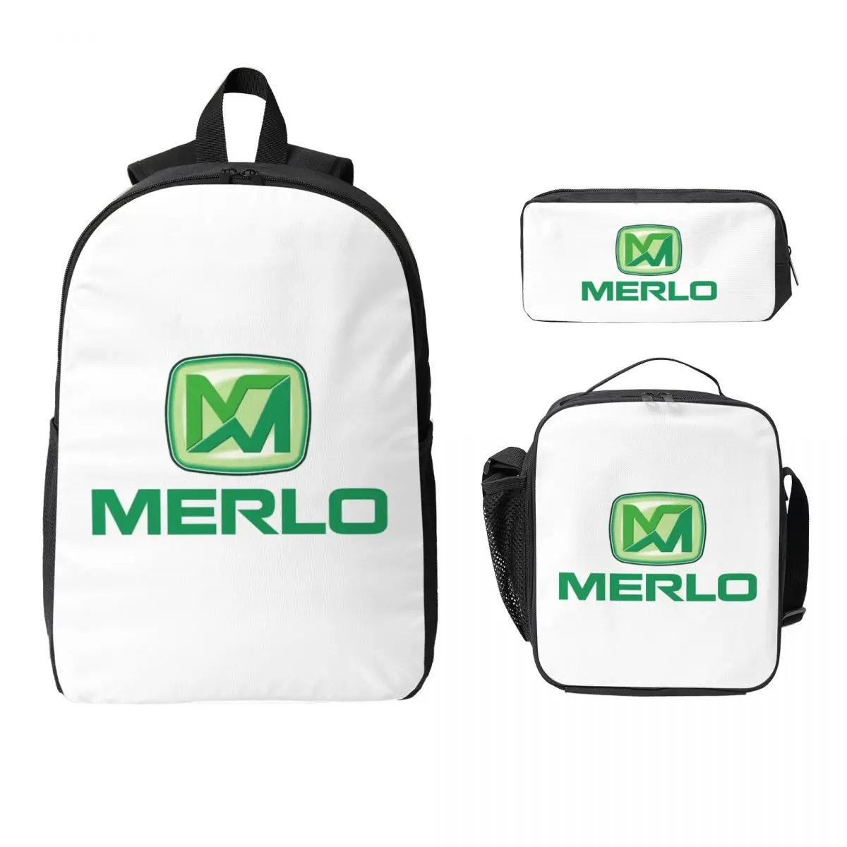 

Merlo Logo Backpack Student Boys Girls BookBag School Bag Computer Shoulder Bags 3ps Insulated Lunch Bag Pencil Case