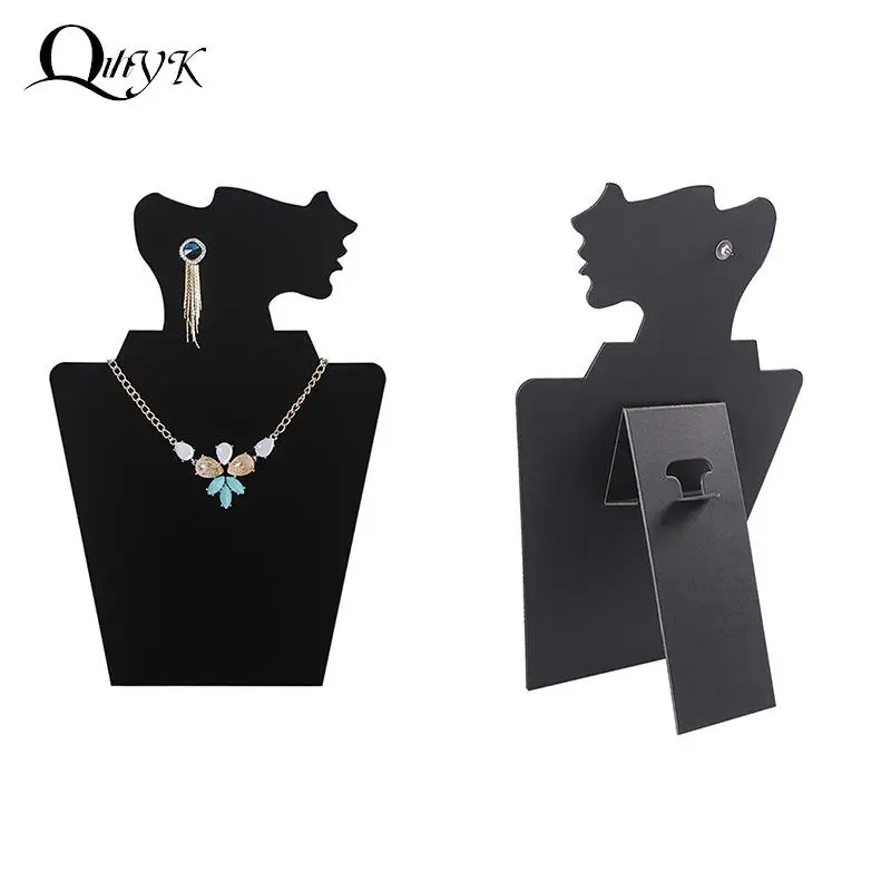 Black Vevlet Lateral Face Earring Necklace Pendant Display Board Stand Jewelry Organizer Holder Case Rack