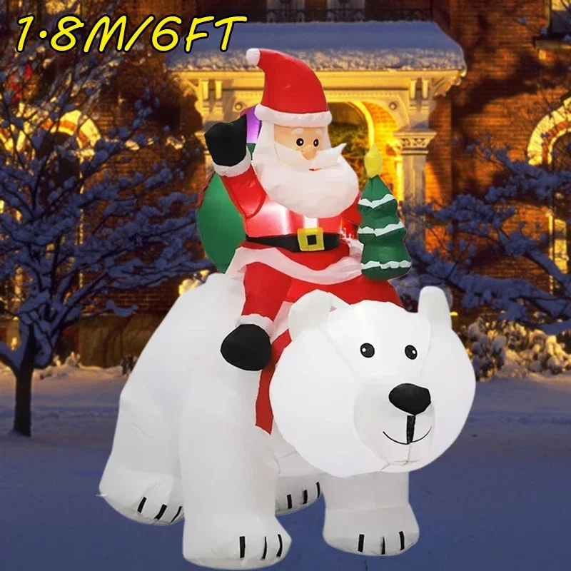 

1.8m/6FT Christmas Decoration Inflatable Santa and Bear Build-in LED Lights Indoor Outdoor Decor Xmas Party Prop Ornament