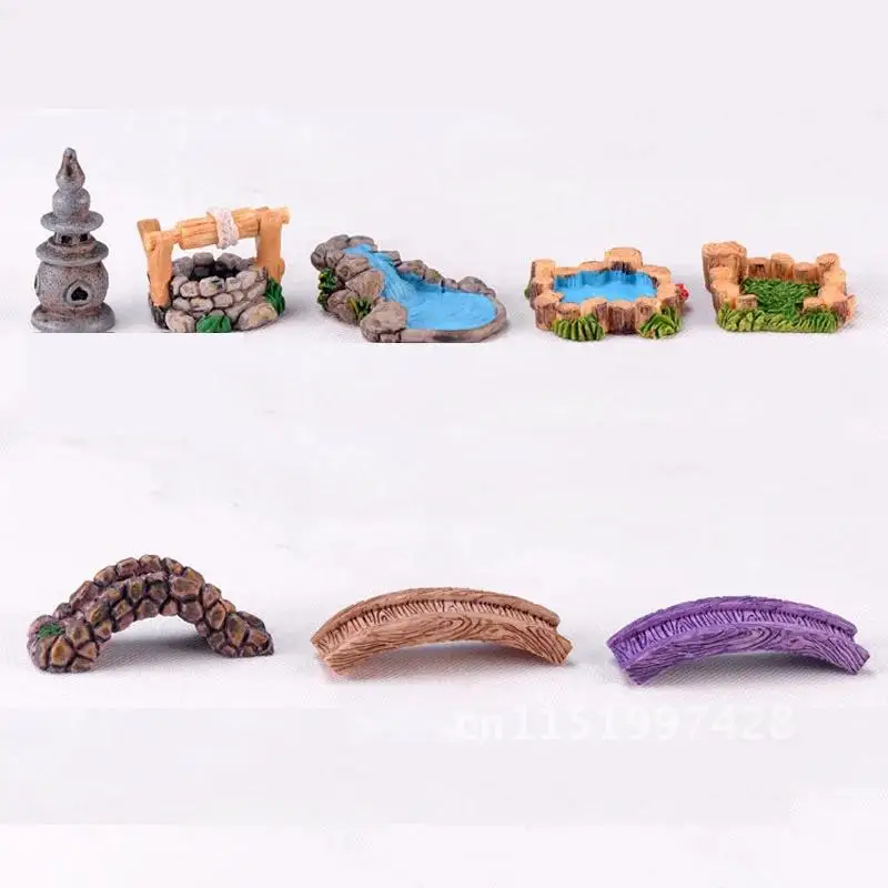 Small Chinese Style Garden Decor Ornament Limited Lighthouse Well Bridge Figurines Miniature Craft Fairy Pot Decoration