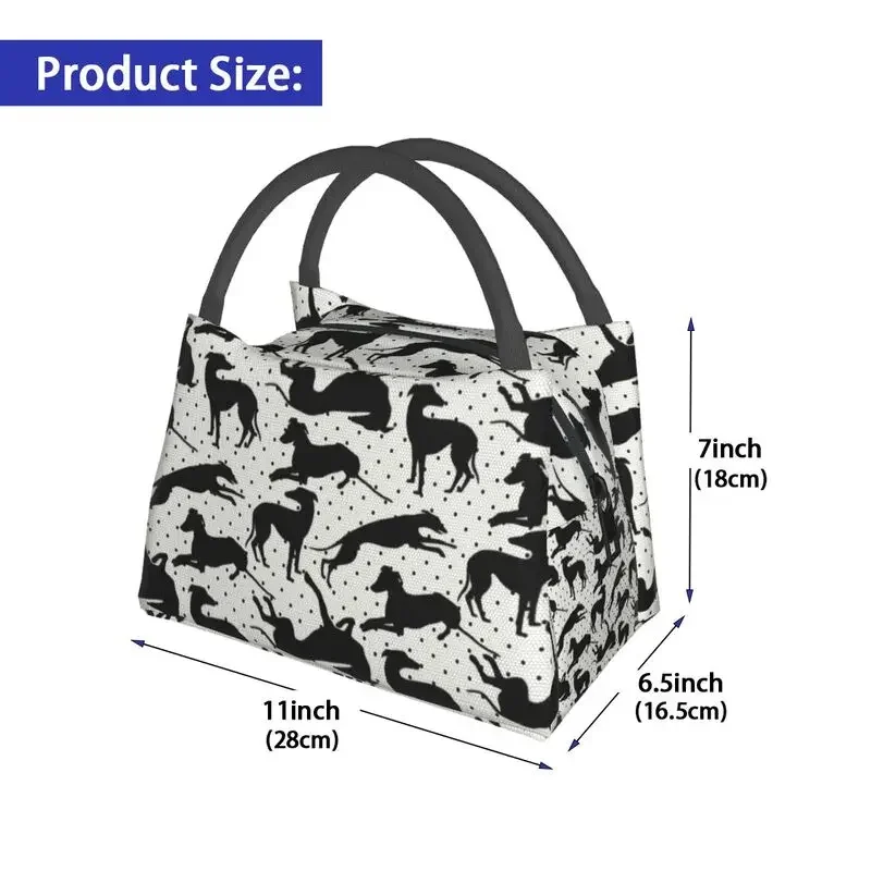 Cute Black Greyhounds Thermal Insulated Lunch Bags Women Whippet Dog Portable Lunch Tote for Outdoor Picnic Meal Food Box