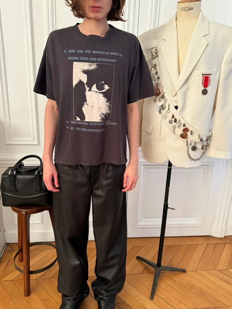 

Distred round Ne ort Sve T irt ex Couple's Wear Cotton Fabric Youth Faion Abstract Pattern Print