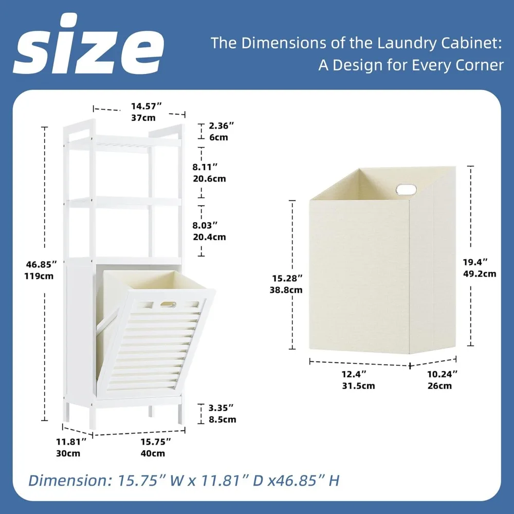 خزانة سلة غسيل قائمة بذاتها مع سلة قابلة للطي لتخزين الملابس في الحمام #3
