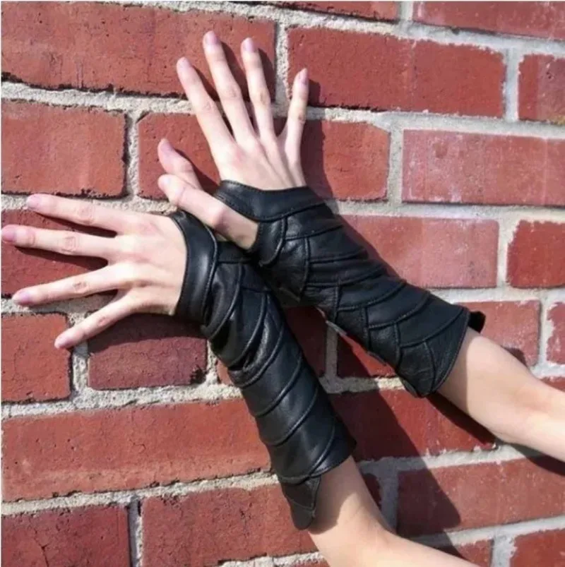 Steampunk Mittelalterliche Lederhandschuhe mit breiten Manschetten, Armschutz für Männer, Kriegerhandschuh, Cosplay, Renaissance Ritter Armband – Detail 2