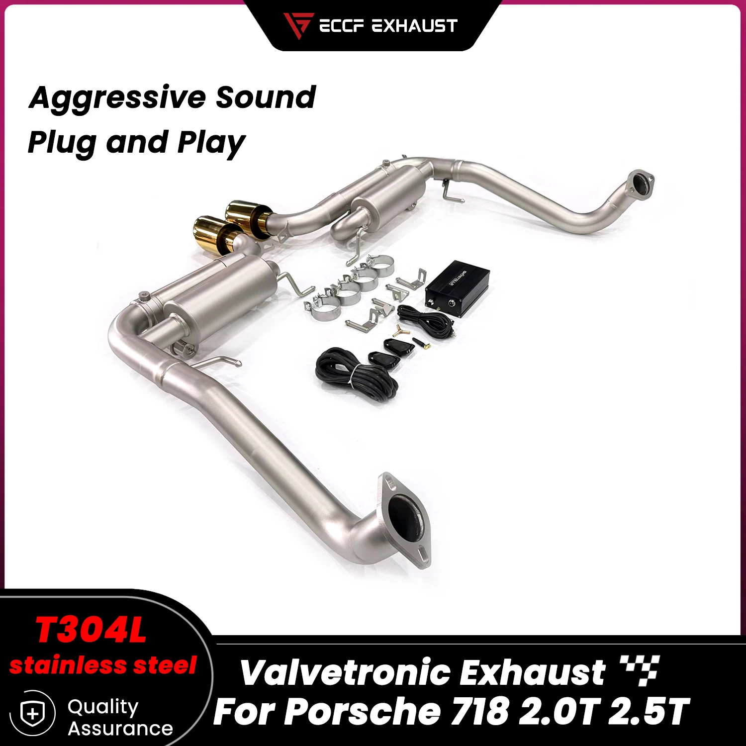 

Aggressive Sound ECCF Sandblasted Stainless Steel Catback Exhaust For Porsche 718 2.0T 2.5T Lightweight Easy Install No Drone