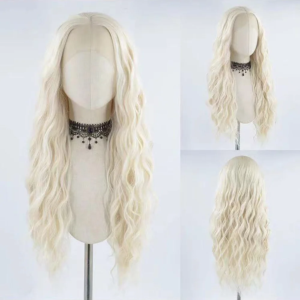 

Synthetic Water Wave Long Lace Front Fiber Hair Wigs Wavy Blonde Color Synthetic Hair PrePlucked Baby Hair Daily Use Glueless