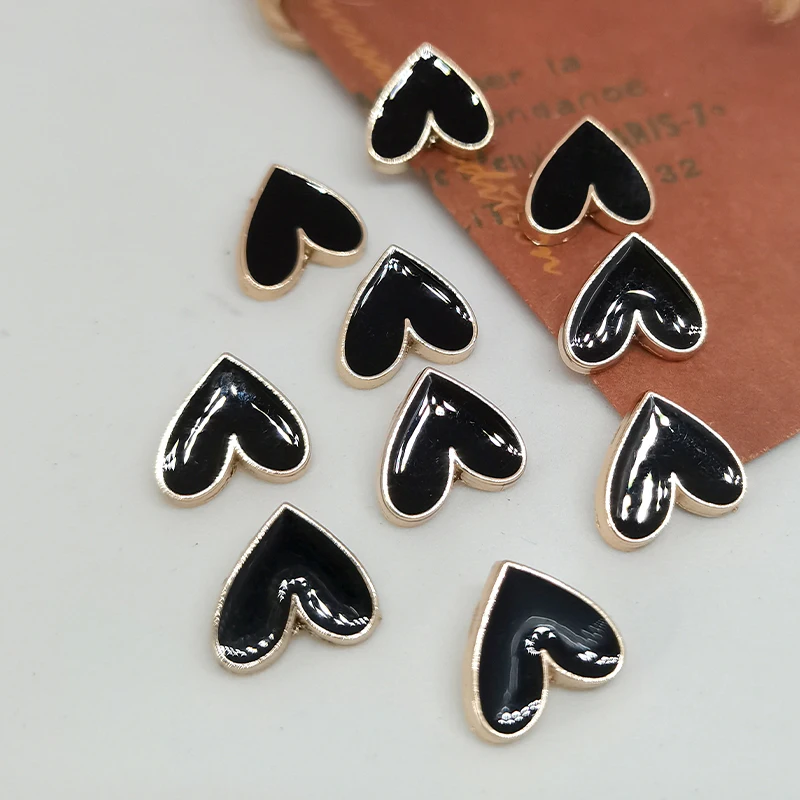 10MM Mini Black Gold Fashion Heart Buttons Of Clothing Wholesale Decor Small Button For Women Shirt Bloused Needlework Sewing