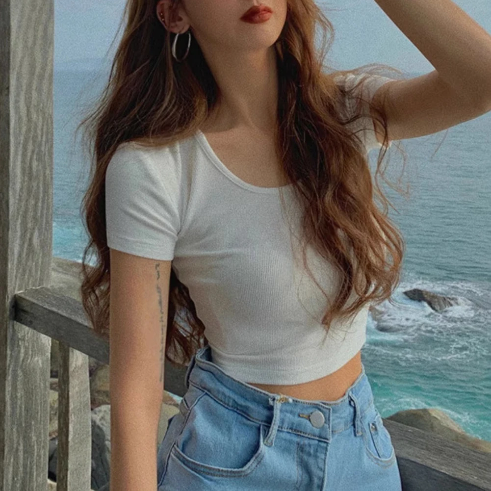 

Women's Summer Short Sleeved Crop Top Casual T Shirt Lightweight Stretchy Fabric Comfortable Fit Stylish Design