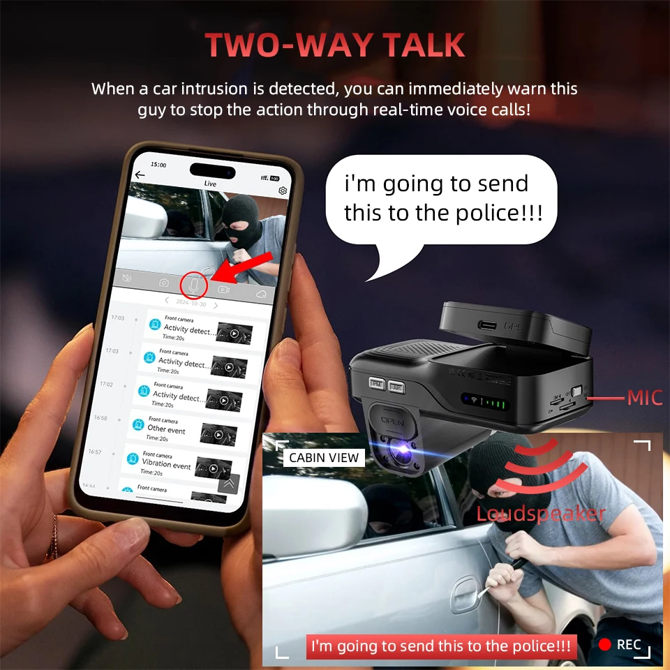 4G LTE GPS Dashcam Real-time View Front And In Car Anti-theft Camera Live Stream Instant Alarm Cloud Storage 24/7 Parking Mode