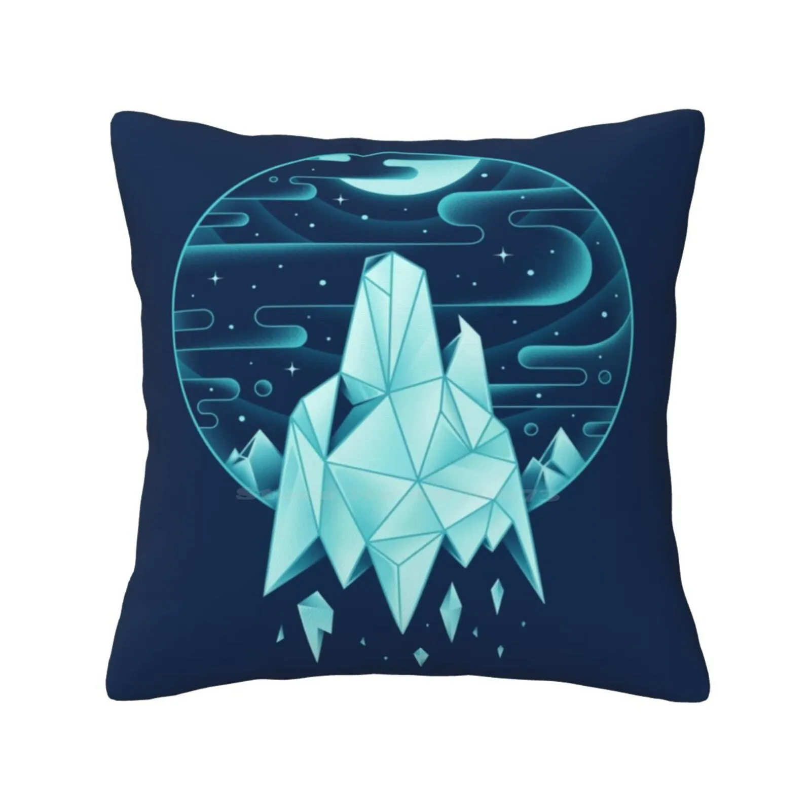 Arctic Wolf Funny Cute Decor Square Pillowcase Wolf Winter Snow Iceberg Stars Moon