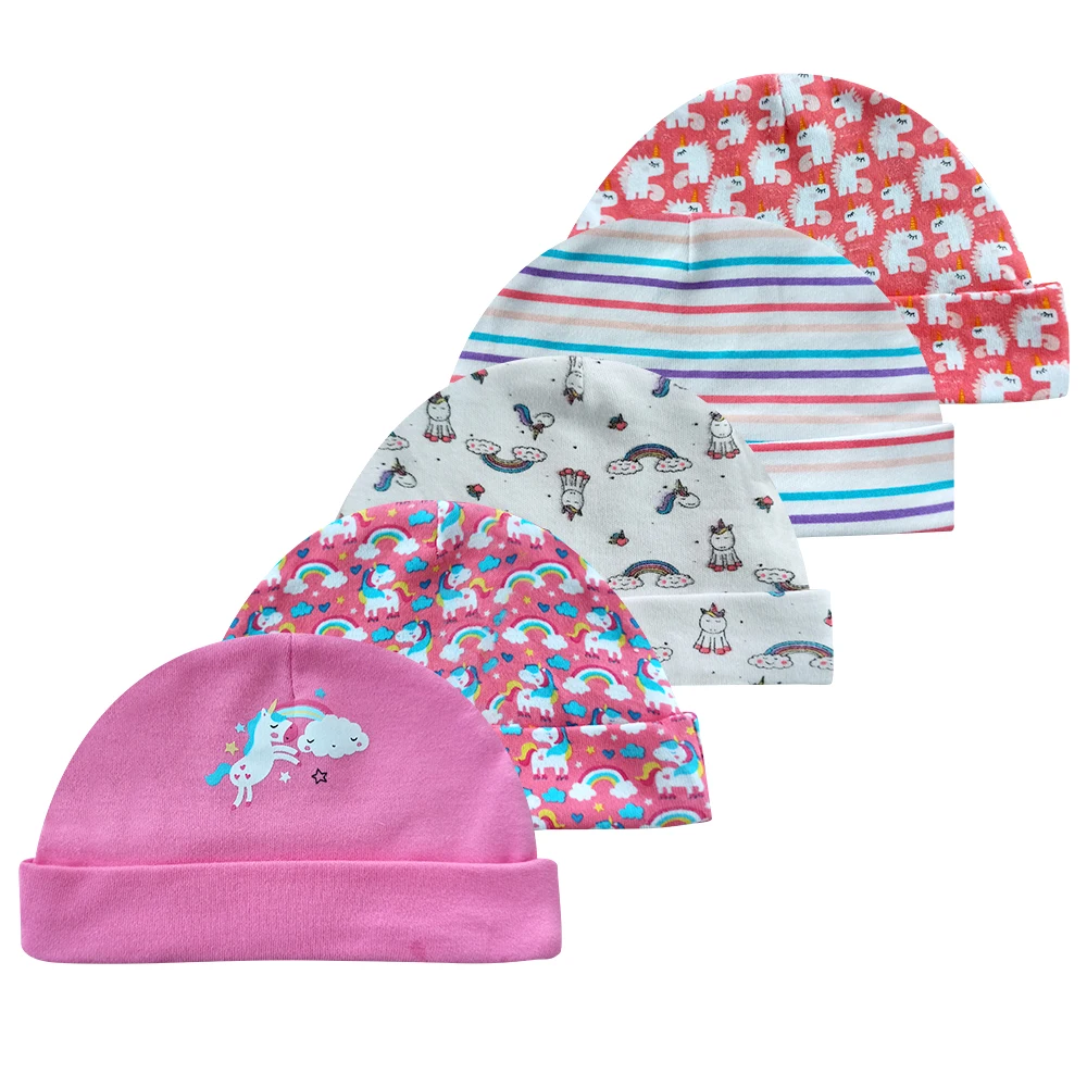 Kiddiezoom 5 Pcs/Lot Fashion Casual Cute 0-6Months Newborn Boy Girl Hats 100%Cotton Soft Infant Caps Baby Accessories